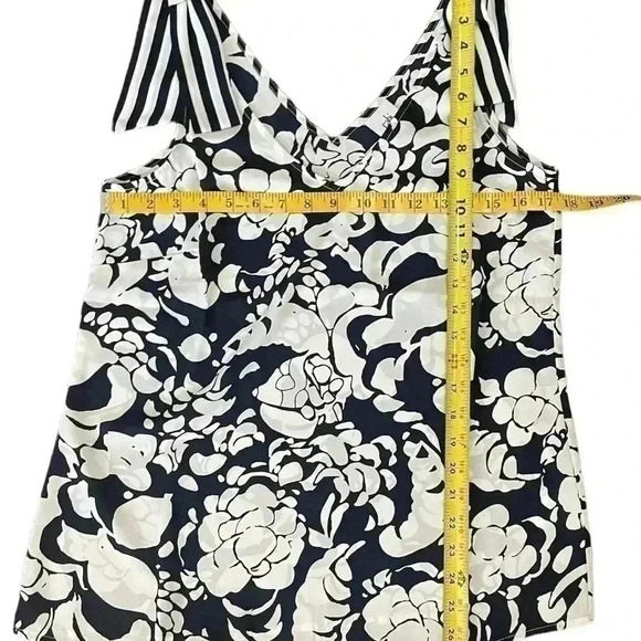 CAbi Mia Navy White Striped Floral Tie/Bow Shoulders Size S - Picture 4 of 4